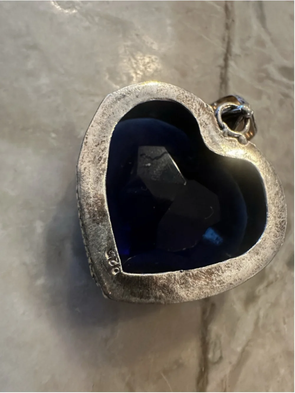 925 Sterling Silver Large Royal Blue Gem Jewelry Heart Boho Pendant 2.2''